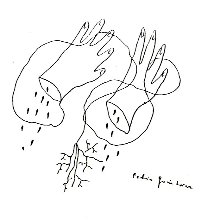 dibujo de dos manos con espinas hecho por Lorca